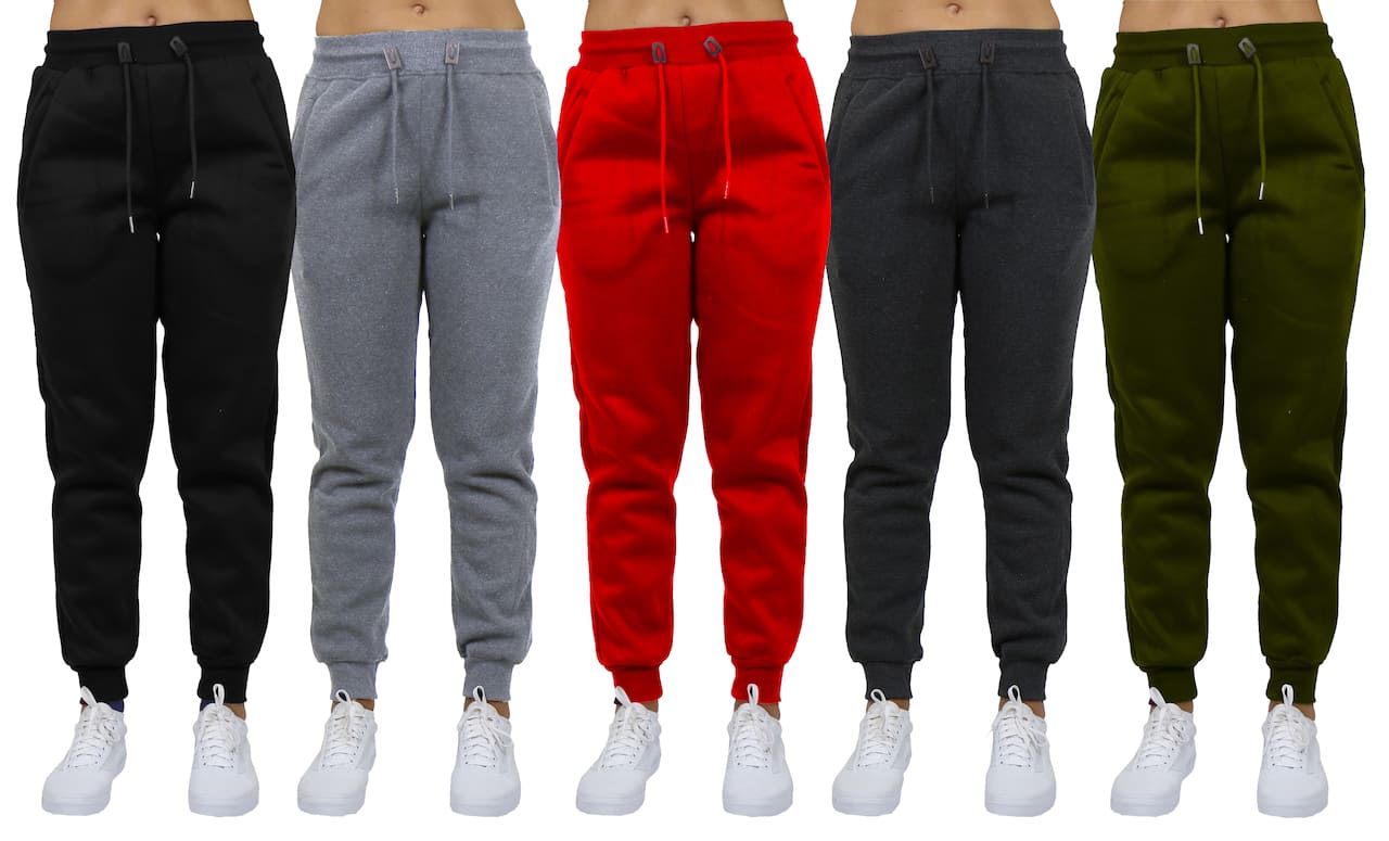 Galaxy by Harvic Women's Relaxed Fit Fleece-Lined Jogger Sweatpants 5 Pack